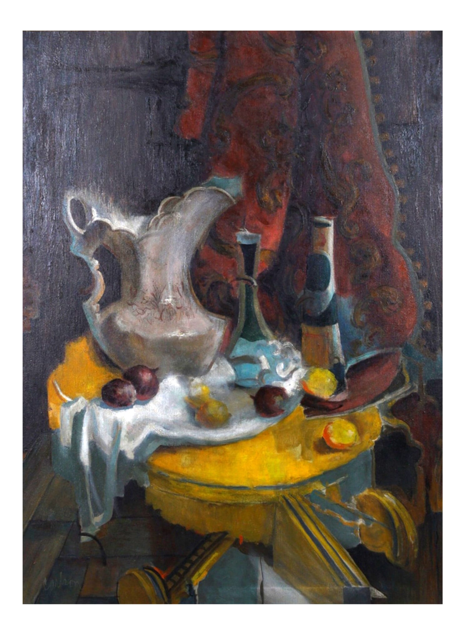 CARLSON (AMERICAN, 20TH CENTURY), STILL LIFE WITH FRUITS AND PORCELAIN EWER, OIL ON CANVAS (1 of 4)