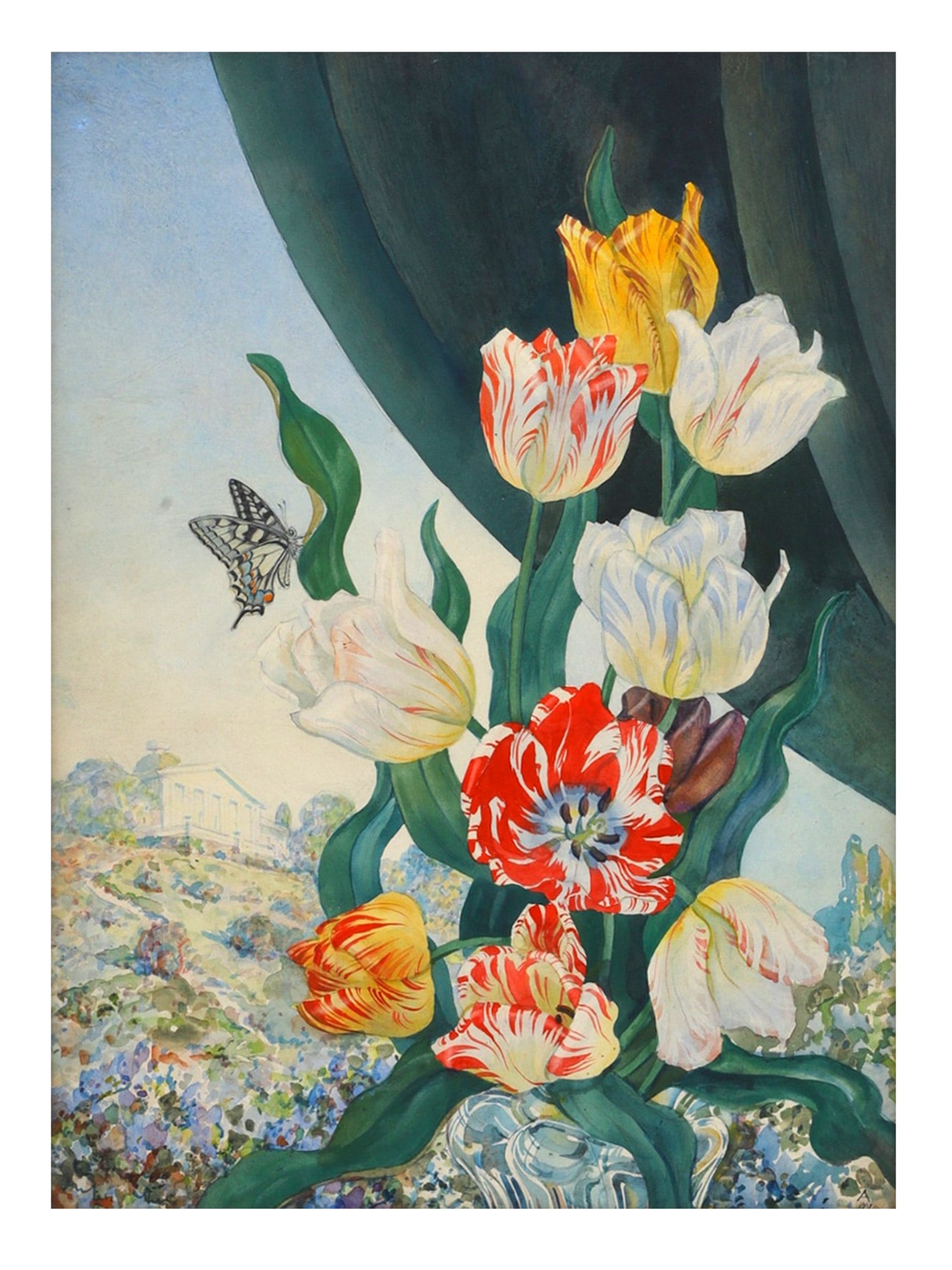 ANDREY AVINOFF (RUSSIAN-AMERICAN, 1884?1949), "TULIPS AND MY OLD HOUSE", 1947 (1 of 9)