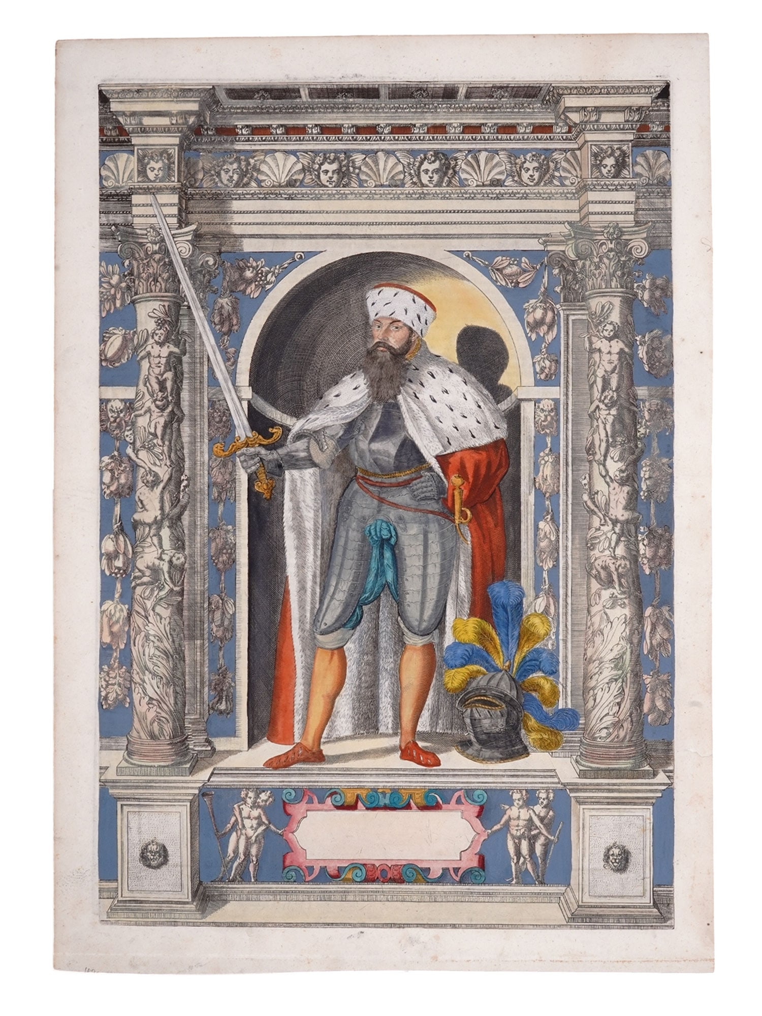 1603 HAND-COLORED ENGRAVING, GIAN GIACOMO DE MEDICI, DUKE OF MARIGNANO, ARMAMENTARIUM HEROICUM (1 of 4)