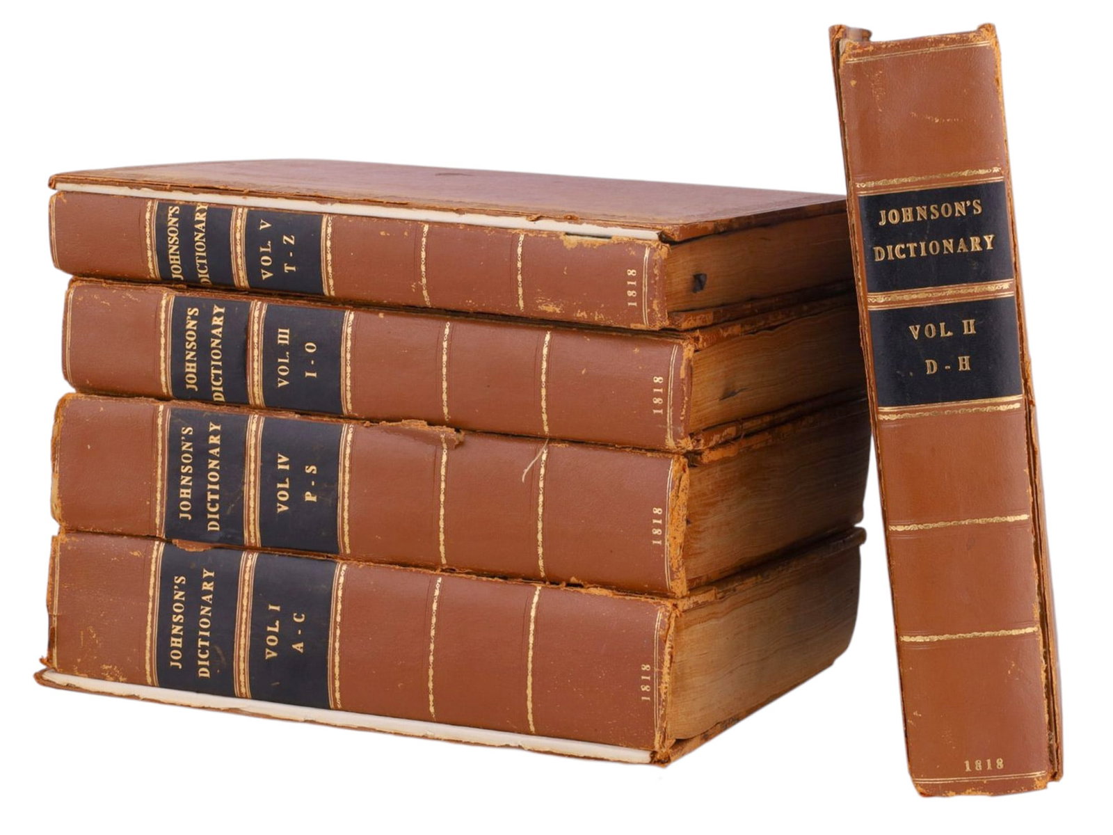 1818 SAMUEL JOHNSON'S DICTIONARY, 5 VOLS, WEDGWOOD PROVENANCE (1 of 7)