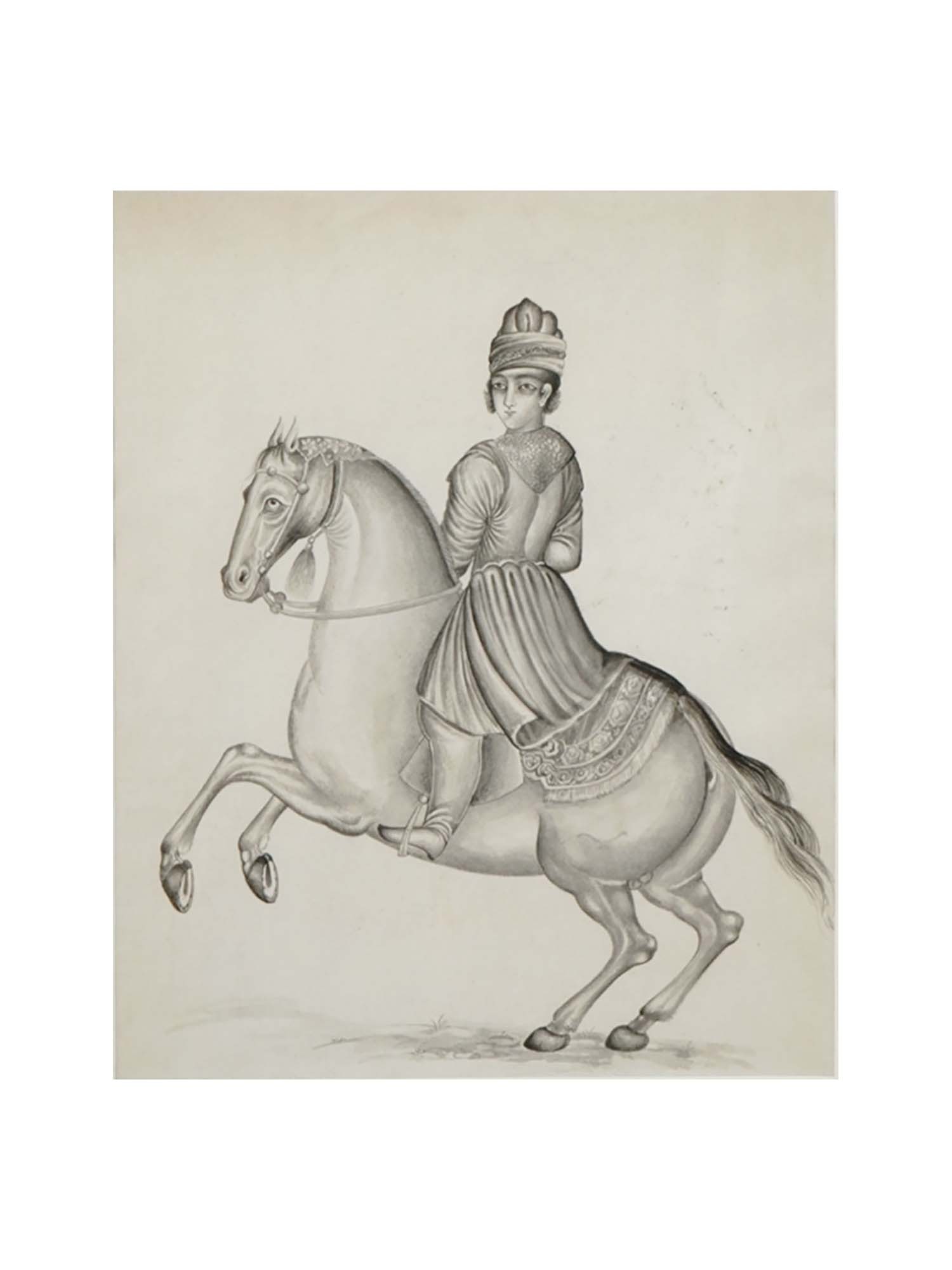 A PERSIAN MOUNTED NOBILITY INK ON PAPER DRAWING, 18/19 CENTURY (1 of 4)