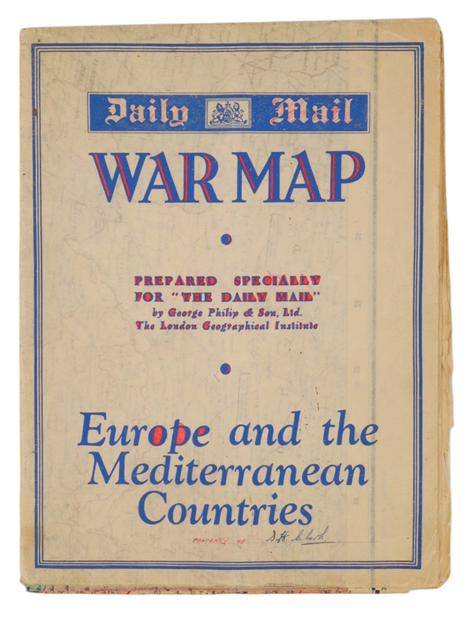 1940 WORLD WAR 2 DAILY MAIL WAR MAP, EUROPE AND THE MEDITERRANEAN COUNTRIES (1 of 6)