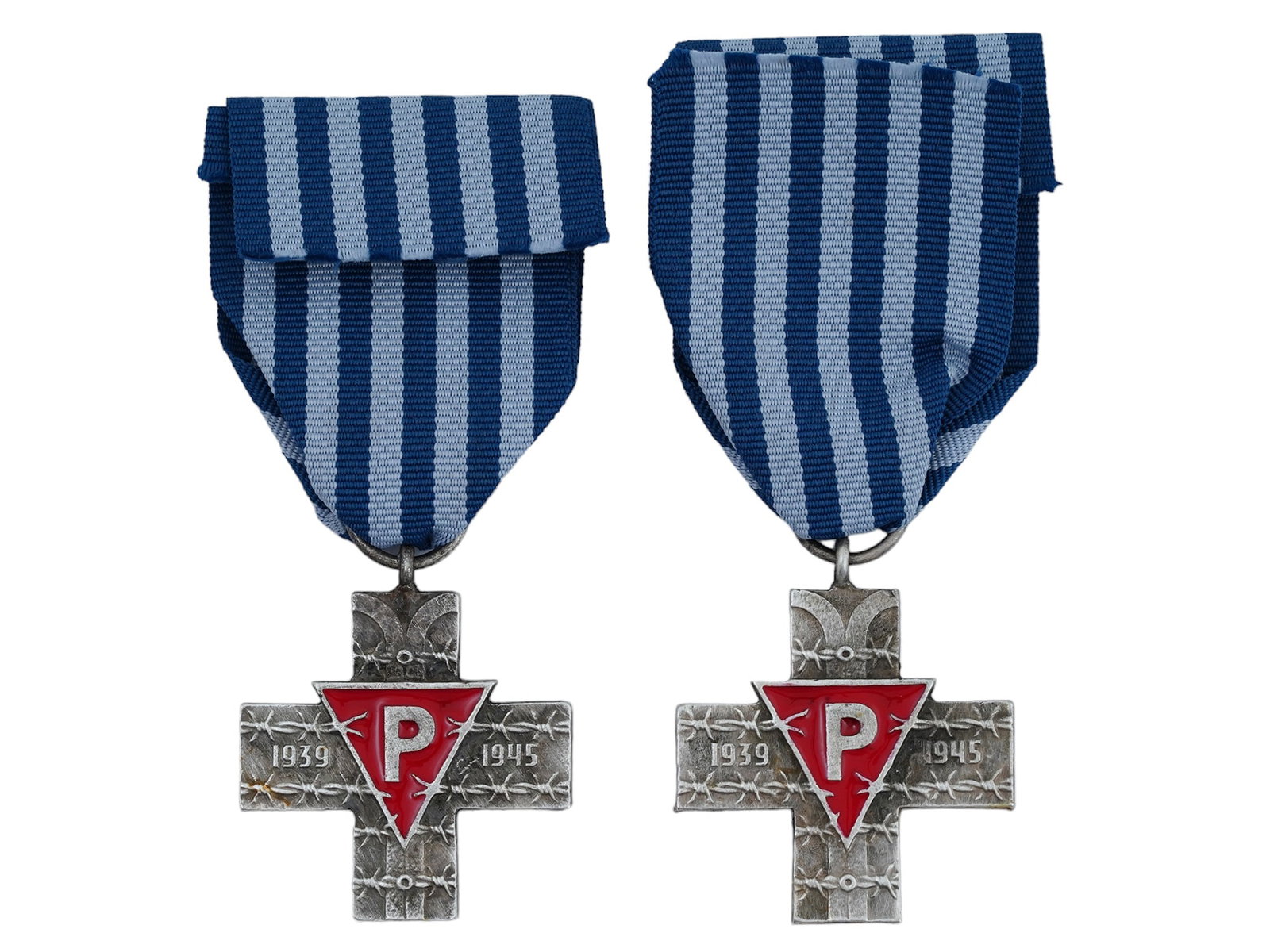 TWO WW2 POLISH AUSCHWITZ CROSS MEDALS FOR HOLOCAUST SURVIVORS, 1939-1945 (1 of 3)