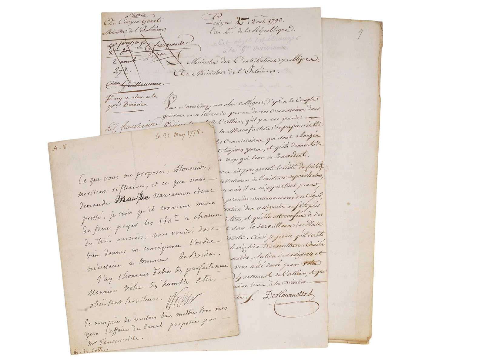 3 FRENCH MANUSCRIPTS, MARQUIS DE CAUMONT, PIERRE MONNIER, LOUIS DESTOURNELLE, 18TH CENTURY (1 of 10)