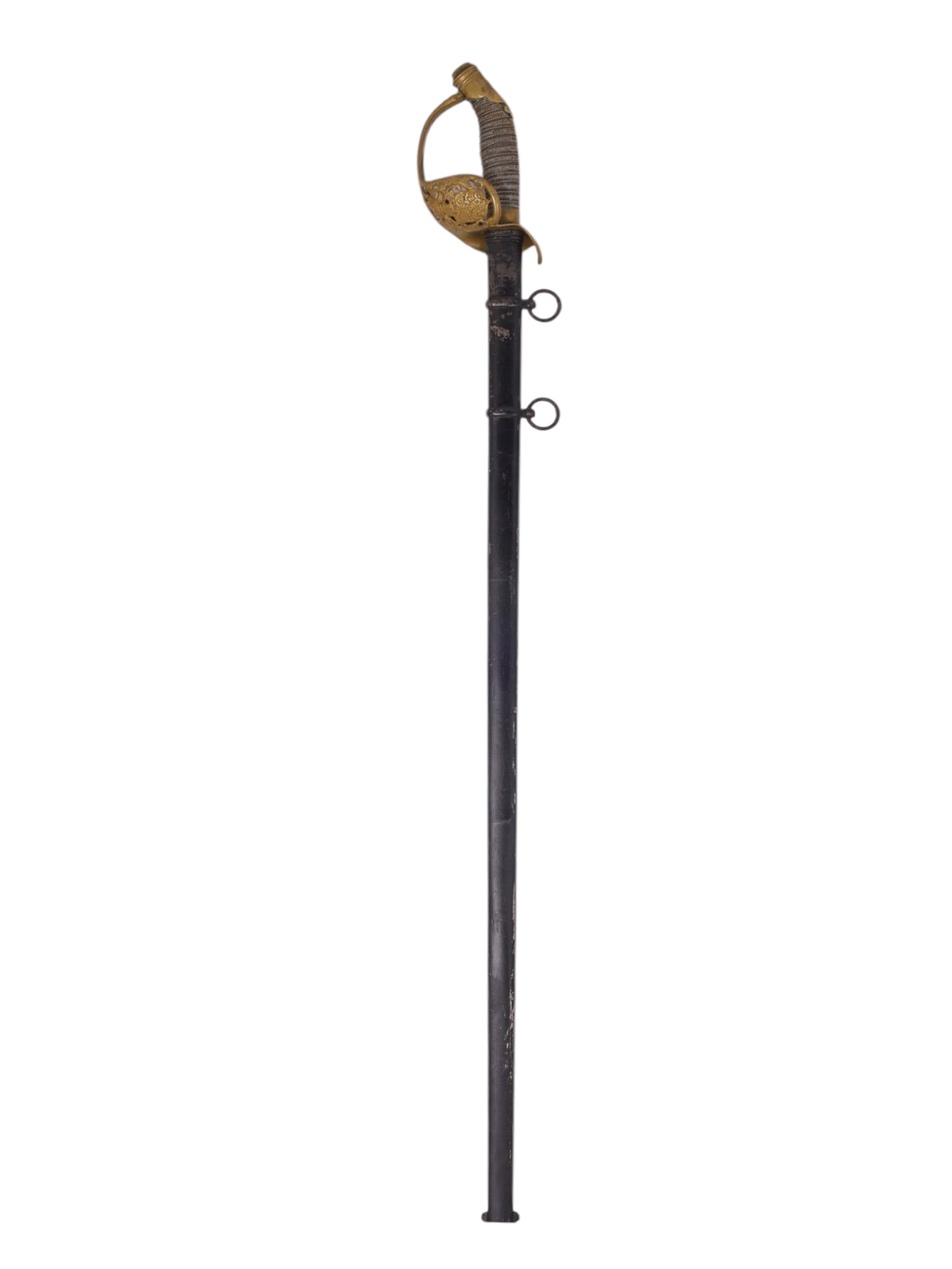 A GERMAN KINGDOM OF WURTTEMBERG OFFICER'S SWORD, 19TH CENTURY: A German infantry officer's sword from the Kingdom of Wurttemberg, with the coat of arms intricately sculpted on the brass guard. The blade has two long fullers on each side and fits nicely within the
