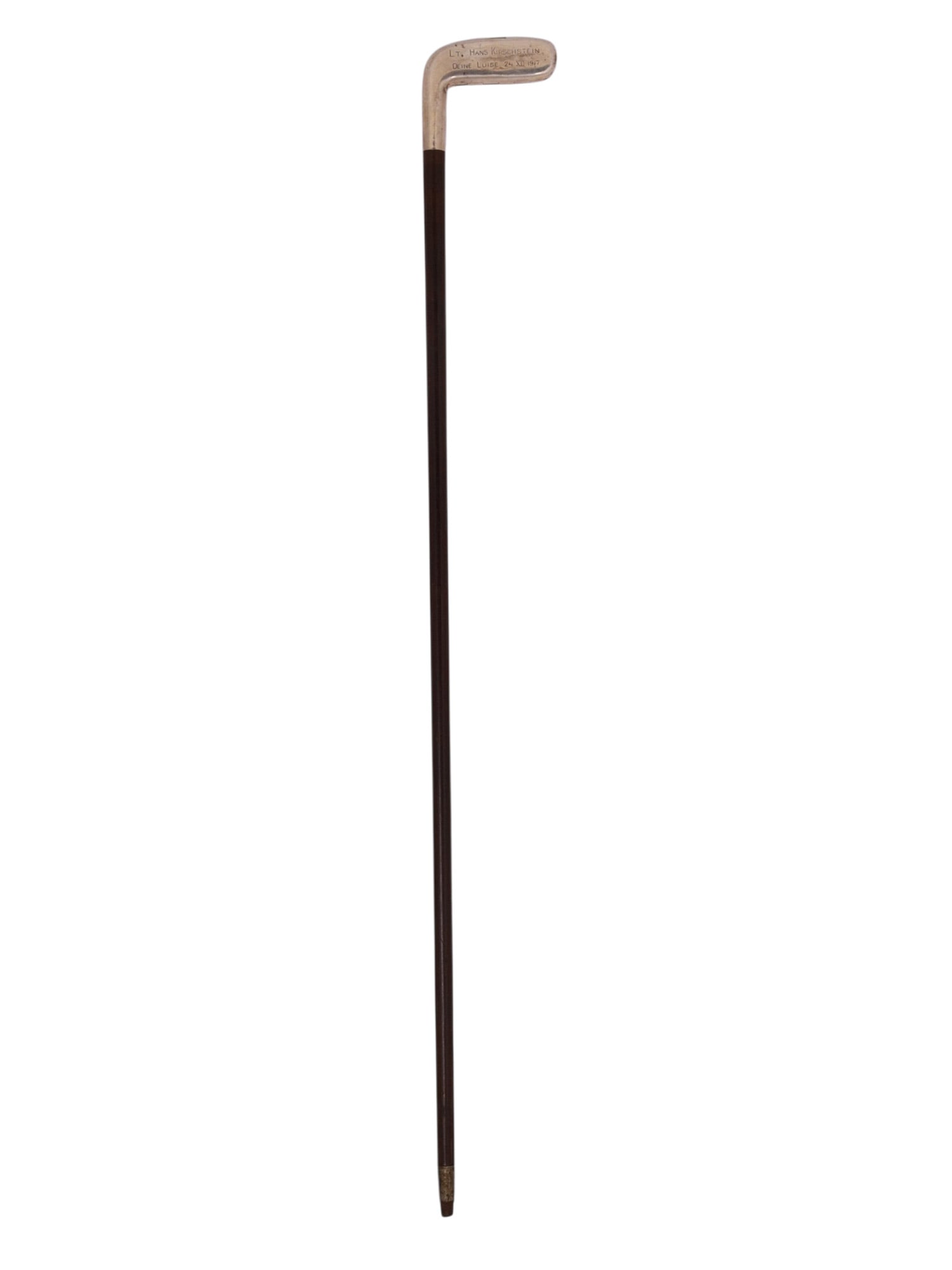 A GERMAN WW1 ACE LT. KIRSCHSTEIN COMBINED WALKING STICK GOLF CLUB CIGARETTE CASE, 1917: A remarkable personal walking stick associated with Leutnant Hans Kirschstein, Pour le Mérite recipient, Jasta 6 commander, and one of the most striking German fighter aces of the First World War