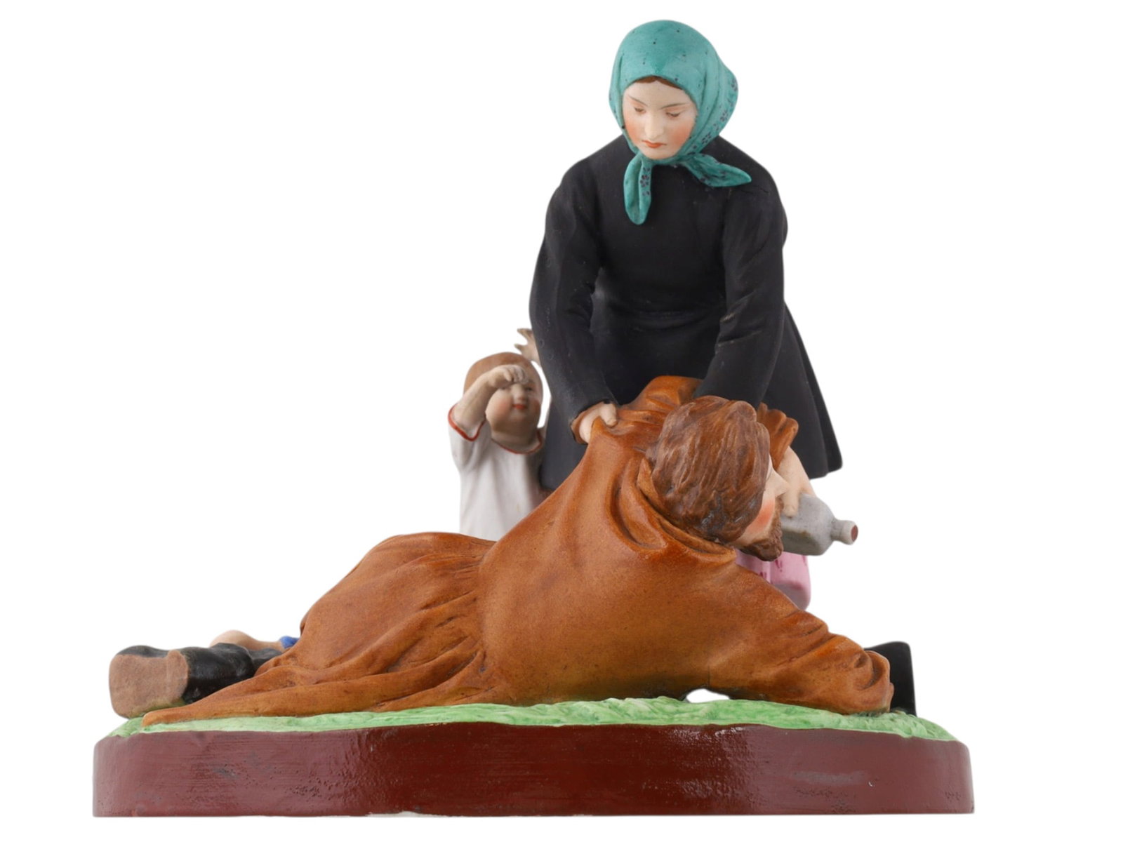 A RUSSIAN GARDENER PORCELAIN FIGURAL GROUPING 'WOMAN WITH DRUNKEN HUSBAND', 19TH CENTURY (1 of 7)