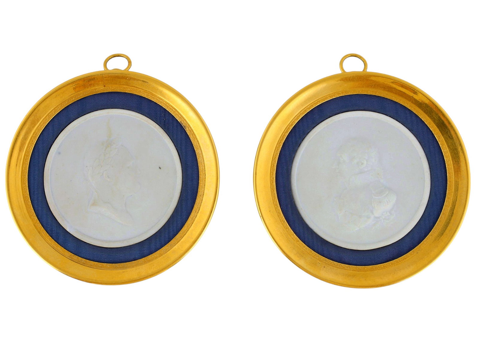A PAIR OF RUSSIAN IMPERIAL PORCELAIN FACTORY BISCUIT PORCELAIN CAMEOS OF EMPEROR ALEXANDER I AND (1 of 5)