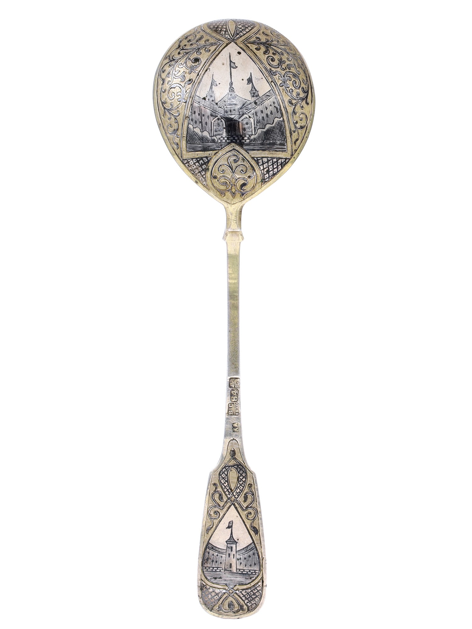 A RUSSIAN SILVER SPOON WITH NIELLO ARCHITECTURAL SCENE, 1870 (1 of 3)