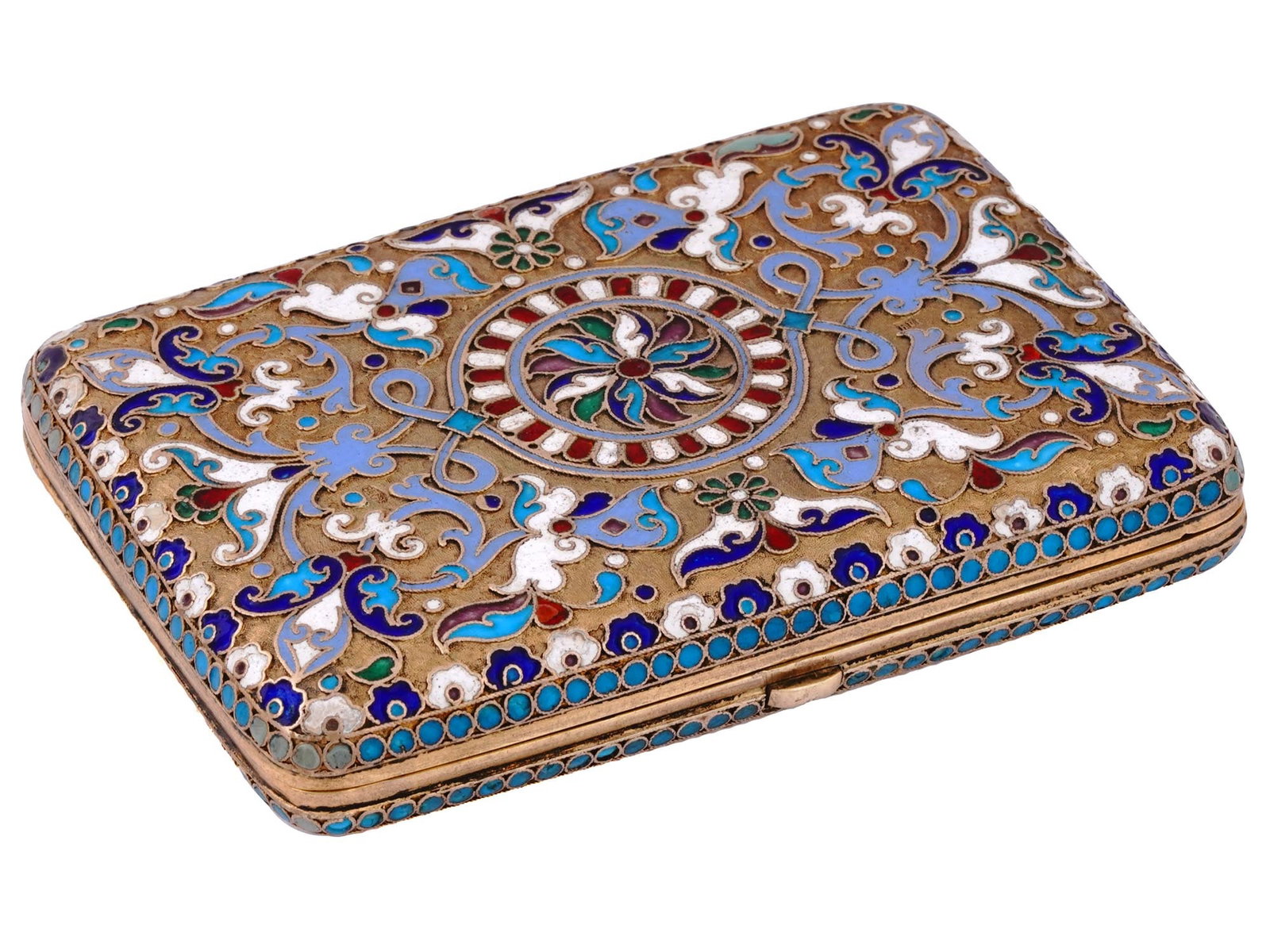 A RUSSIAN GILT-SILVER CLOISONN? ENAMEL CIGARETTE CASE, 1899-1908 (1 of 8)