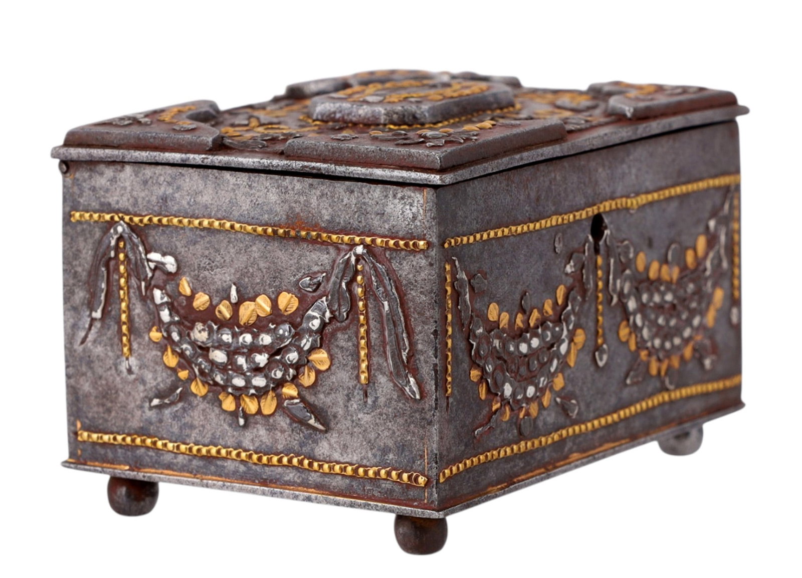 A RUSSIAN PARCEL-GILT AND POLISHED-STEEL BOX TULA, LATE 18TH/EARLY 19TH CENTURY (1 of 7)