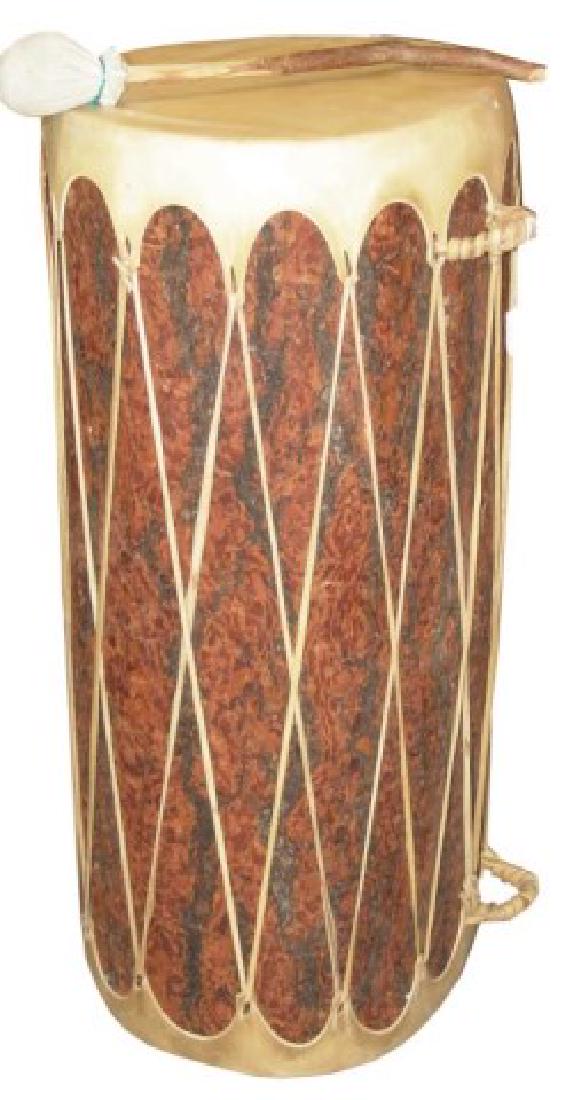 Pueblo Log Drum: Extra-long hand crafted Taos style drum made from a large hollowed Ponderosa pine log. Very good condition.,Ca. 1980s,35" x 16"