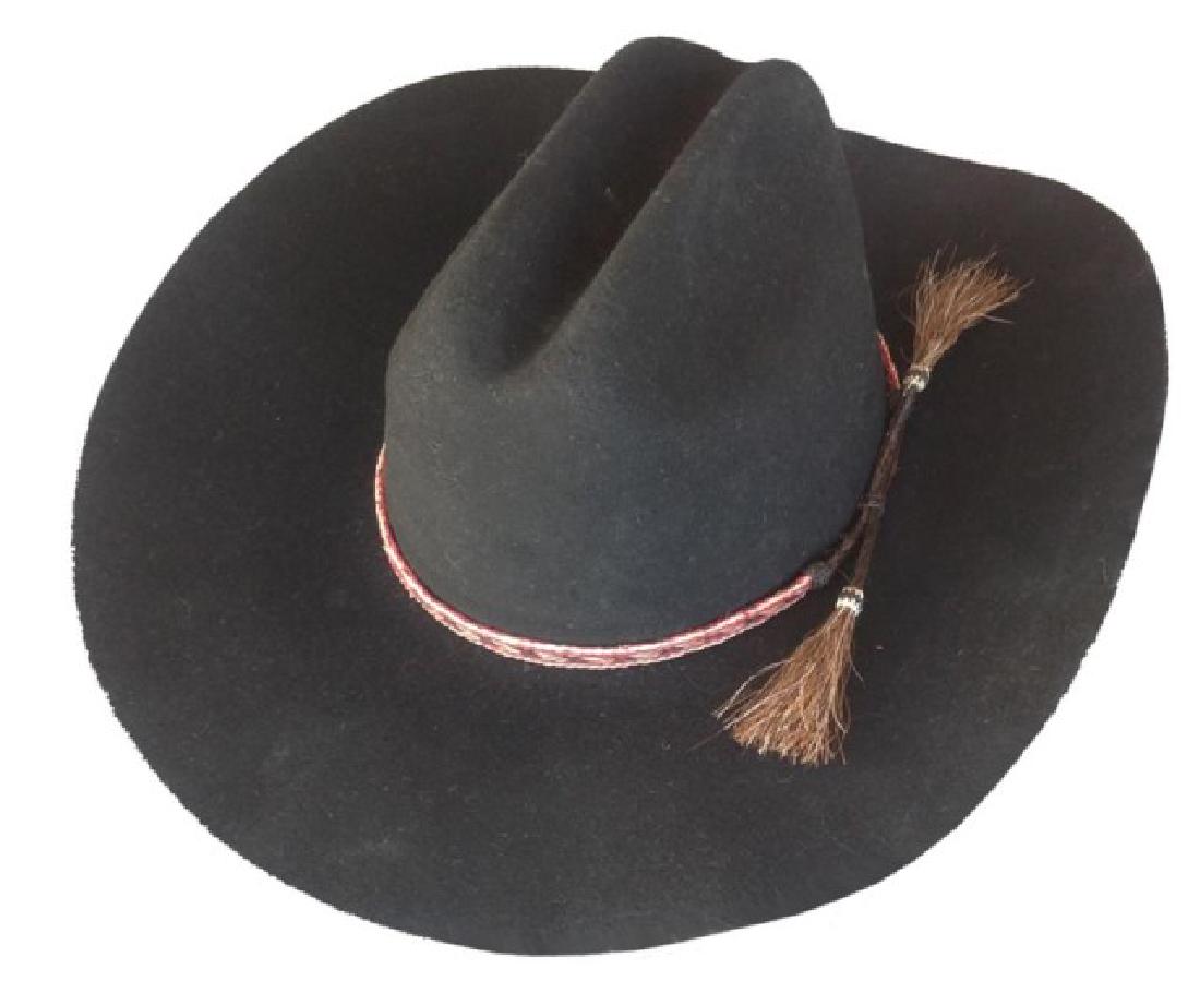 Cowboy Hat: Beautiful black Cimmaron Express Riders hat with simple woven horsehair band, 4" brim. Very good condition.,,39606
