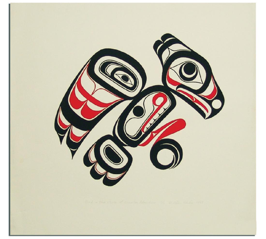 Alan Blake, (20th Century): Signed, limited edition (#6/6) two-color serigraph titled "Bird In The Style Of Charles Edenshaw." Very good condition, unframed, wrapped.20" x 21"Ca. 1983