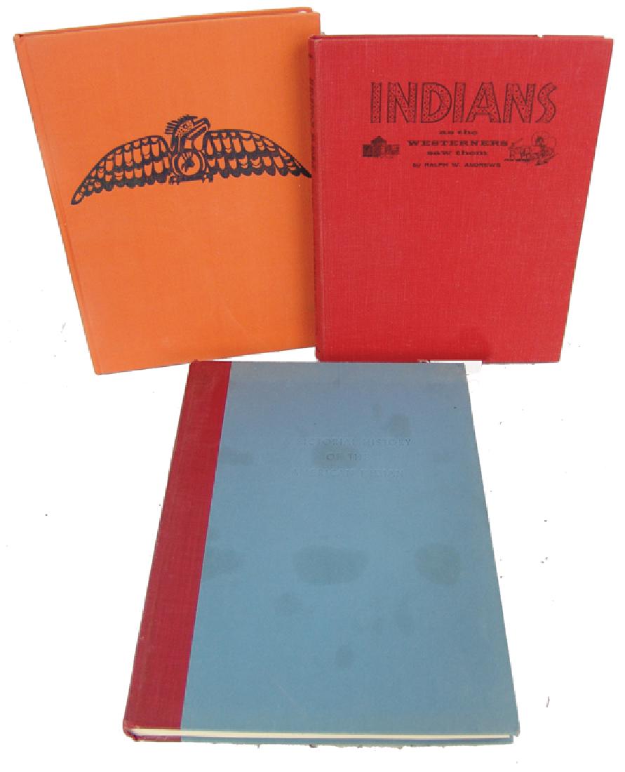 3 Indian Collector's Books: Group of hard cover books including "North American Indian Mythology" by Tudor, "Indians, as the Westerners Saw Them" by Ralph Andrews, and "A Pictorial History of the American Indian" by Oliver La Fa