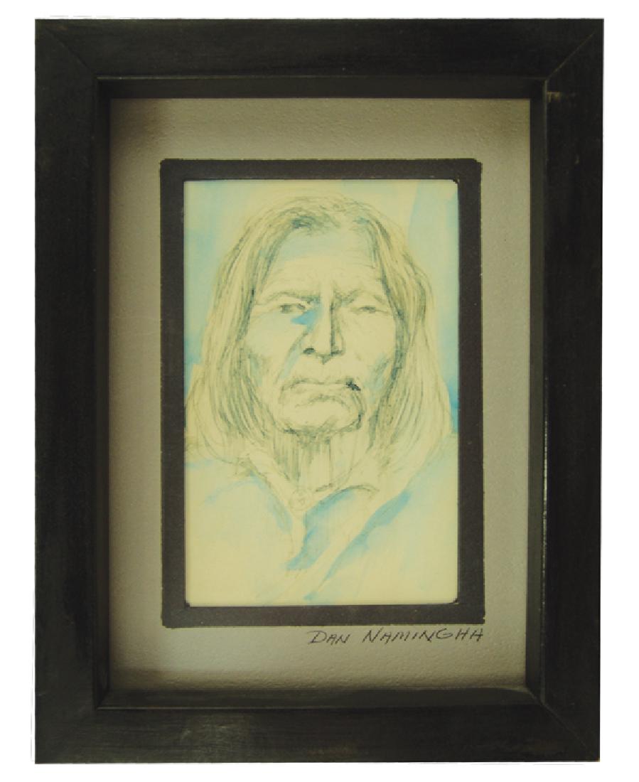 Dan Namingha, Hopi (b. 1950): Small, signed original water color on paper of a single, elder Indian man. Very good condition matted and framed.5-1/4" x 3-1/2" (8" x 6")Ca. 1980s