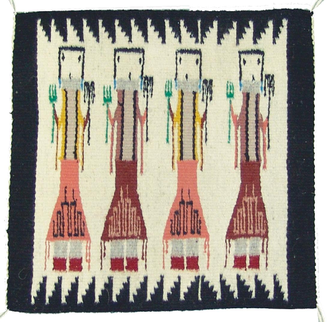Navajo Rug/Weaving: Small fine weave Yei figured rug from the Waterflow, AZ area. Very good condition.17" x 16"Ca. 1980s