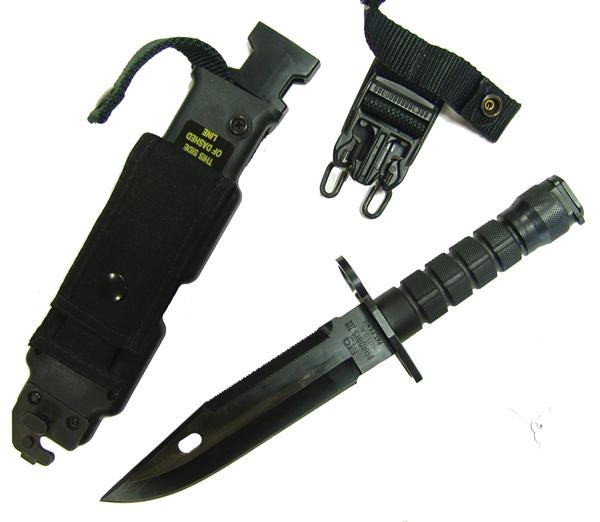 Phrobis III M9 Bayonet/Knife: 1980s 14-1/2" Full blackout "BUCK 188" combat weapon uded as a bayonet on the M-16 rifle, plusM-4 carb., fighting knife, general field/artillery knife, saw, and used as a