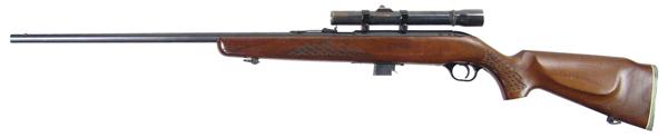 Western Field M-832. Rifle w/Scope: Mid 1900s "44 Popular vintage bolt action .22 S-L-LR rifle with 24" barrel, checkered one piece stock, and attached older Weaver K25 scope. Good condition. S/N 732127