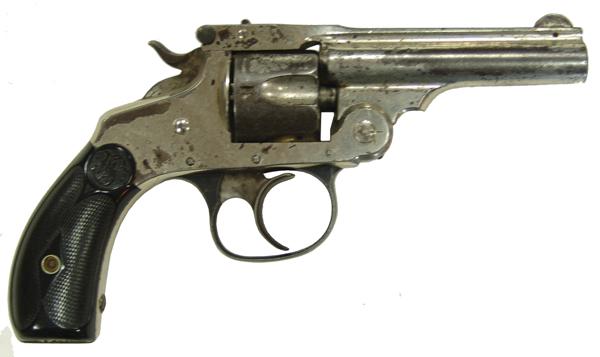Smith & Wesson Top-Break Revolver: Late 1800s "7 Nickel finish, .32 cal., 5-shot double action revolver with shell ejector, and 13" barrel. Fair condition. S/N 80773