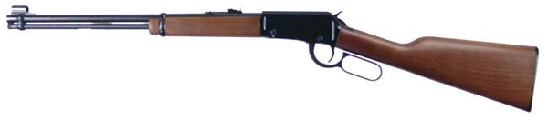 Henry Lever action Carbine: Late 1900s 36" Fine, .22 L.R. cal., fully blued carbine with deluxe walnut stock, 18" barrel, and grooved (scope-mountable) reveiver. Excellent condition. S/N 210045H