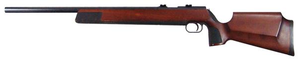 Anschutz Model 64 Silhouette Rifle: Mid 1900s 39-1/2" Sturdy .22 cal. single shot bolt action target rifle with 21-1/2" bull barrel, and Wundhammer/Swell stipled pistol grip aon a beechwood stock. Minor scuffs. Very good