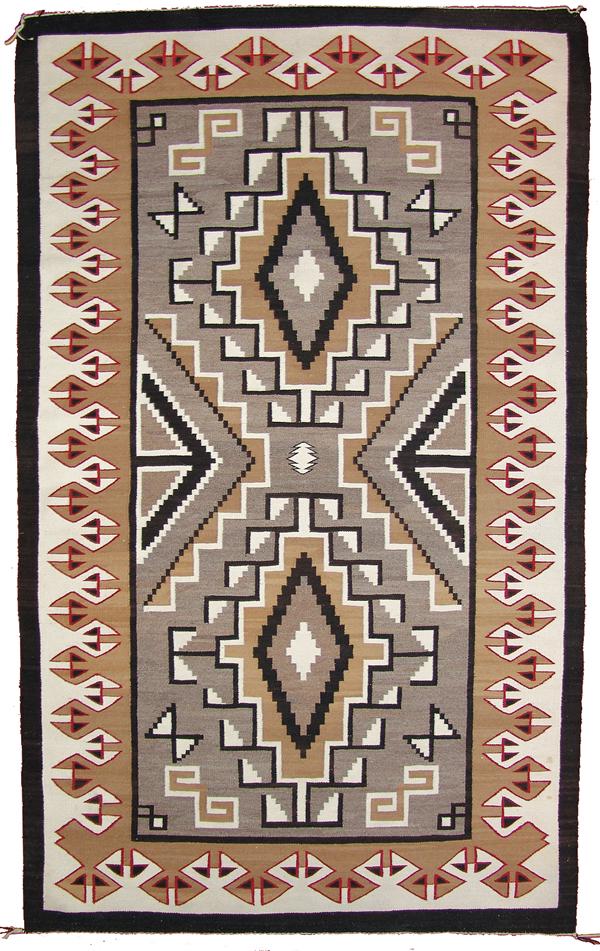 Navajo Rug/Weaving: Early/Mid 1900s 94" x 55" Large and amazing, Teec Nos Pos floor rug with like-new crisp, outlined geometrics and full, wide border. Very good condition, one small spot. Museum quality!