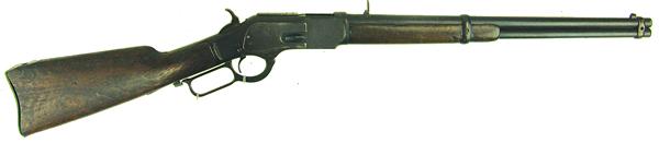 1873 Winchester Carbine: Late 1800s 39" Early, .44-40 cal. 2nd model, lever action saddle ring carbine with 20" round barrel. Poor condition. S/N Unreadable.