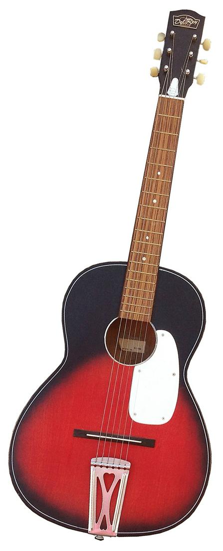 Del Rey Acoustic Guitar: Mid/Late 1900s 36" Beautiful, flat top box style six-string guitar with steel reinforced neck, the model G-100 with 15" fret board and 17" x 13" x 3-1/4" body. Very good, playable condition.