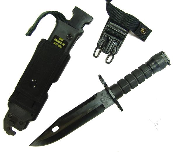 Phrobis III M9 Bayonet/Knife: Ca. 1980s 14-1/2" Full blackout "BUCK 188" combat weapon used as a bayonet on the M-16 rifle and M-4 carbine, and used as a fighting knife, general field/artillery knife, saw, and as a wire cutter whe