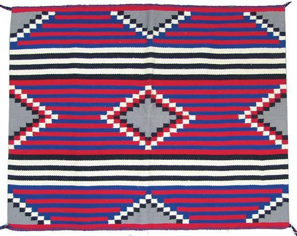 Navajo Revival Chief's Blanket: Ca. 1980s 38" x 47" Colorful, fine weave, 3rd phase revival, child's chief's blanket in like new condition. Colors are still glorious, a great display piece! Very good condition.
