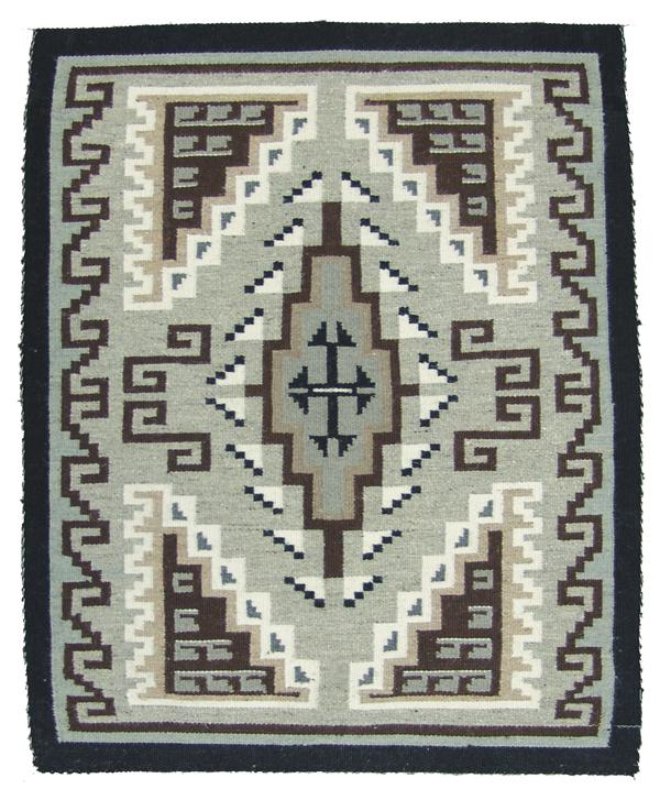 Navajo Rug/Weaving - Dorothy Redhorse: Ca. 1970s 32" x 26" Very fine, Two Gray Hills rug with crisp, intricate, geometric designs done in beautiful, natural earth tones. Very good condition. With original Crown Point tag.