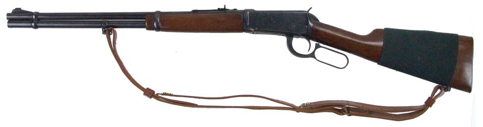 Winchester Model 94 Carbine: Classic, lever action, .30-.30 cal. carbine with full blued finish and leather sling. Very good condition. S/N 1777800. Mid 1900s. 38" *Purchase of this firearm requires FFL paperwork/delivery.