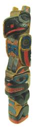 Northwest Coast Totem Pole - Kent: Vintage, deep relief carved, two figure (bear and eagle) cedar totem pole with great colors and patina. Good condition, minor flaws. Early 1900s. 12"