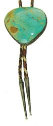 Navajo Turquoise & Silver Bolo Tie: Vintage, large stone bolo tie on silver backing, braided western cord with silver tips, and beautiful, Cerrillos turquoise stone. Very good condition. Mid/Late 1900s. 2" x 2-1/2"