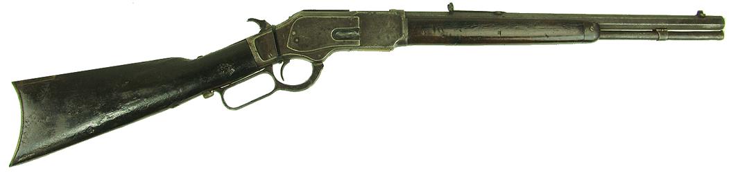 Winchester 1873 Carbine: Rare, early, (3rd) model 1873 lever action .32 W.C.F cal. carbine with 24" octagon barrel, lever lock, and butterfly sights. Fair condition, shows much use. No dust cover. S/N 45878(A or B?). Early 19