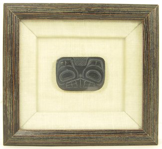 Haida Argillite: Small beautifully carved argillite amulet or medallion with beaver design. Circa mid 1900s. 1-1/4" x 1-7/8"