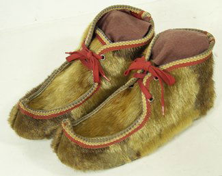 Greenland Eskimo Boots: Unique pair of curled toe shoes/boots made from reindeer and seal skins. Condition: excellent. Circa mid 1900s. 11"