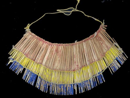 Pueblo Antelope Headdress: Very rare front piece made from painted reeds/sticks woven together with ochred string - collected at San Juan Pueblo in the 1920s or '30s. 5-1/2" x 12" Early 1900s