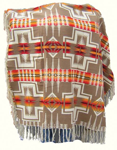 Pendleton Blanket: Ivory colored wool Indian trade blanket with Harding Robe pattern. 68" x 62" Circa 1990s