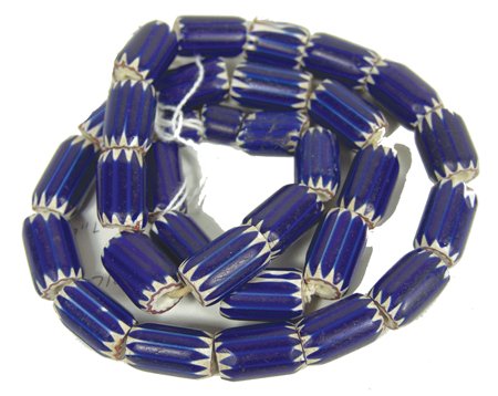 Antique Chevron Tradebeads: Rare old strand of barrel shaped 4-layer beads - a classic old strand. 24" Circa Late 1800s
