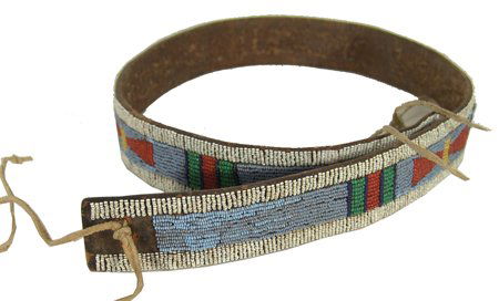Plateau Panel Belt: Classic design beaded belt done on harness leather; very good condition. 34-1/2" x 1-1/2" Early/Mid 1900s