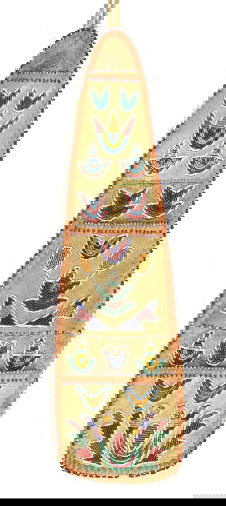 Santee Sioux Beaded Wall Pocket: Beautiful example of open floral beading with 20/0 seed beads on buckskin with ribbon trim. Condition: excellent. 15" x 4-1/4" Circa: Ca. 1890