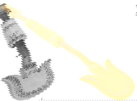 Eskimo Ivory Needle Case: Rare carved scrimshaw ivory utensil to hold needles which are kept in the folded section of sealskin to which is attached the sliding ivory cover. Condition: very good. 14" x 2" Circa: Early-Mid 1900s