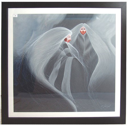 Frank Howell (1937-1997): "Paths of the Moon" by Frank Howell. Framed. 30" x 35" (38" x 42-1/2") Circa: Late 1900s