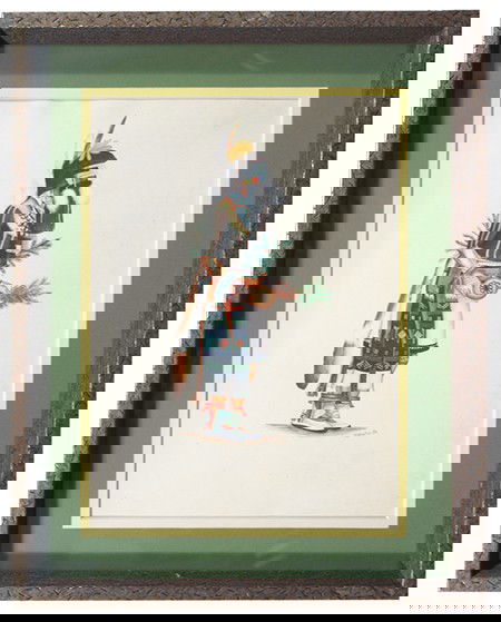 Peter Shelton, Jr. (Hopi, B-1920s): Signed original watercolor depicting a Hopi kachina dancer. The artist is from Oraibi and studied in Santa Fe with Fred Kabotie. 13" x 9" (18" x 14") Circa: Ca. 1960s