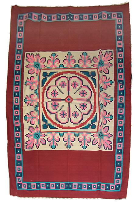 Vintage Mexican Weaving: Beautiful hand woven all wool rug/blanket from Texcoco Chiconcual, Mexico. Condition: very good, good color. 101" x 63" Circa: Ca. 1940s
