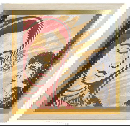 Enrique Chagoya (B-1953): Signed limited edition (#3/20) lilthograph "Elvis meets the Virgin of Guadalupe". Circa: Late 1900s Size: 32" x 33"