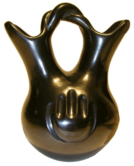 Santa Clara Wedding Vase - Helen Shupla: Black polished wedding vase with bear paw motif. Hallmarked. Size: 4" x 11-1/2" Circa: Mid 1900s