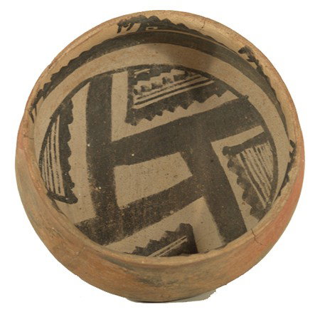 Anasazi Pottery Bowl: Beautiful Salado polychrome bowl with striking interior designs. Condition: professionally restored. Size: 3-3/4" x 7" Circa: Prehistoric